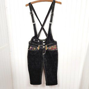 Vintage Coogi Jeans Denim Overall Shorts Embroidered Design Black Size 5/6